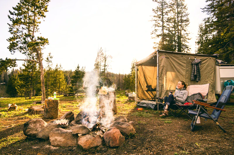 camping equipment gear setup
